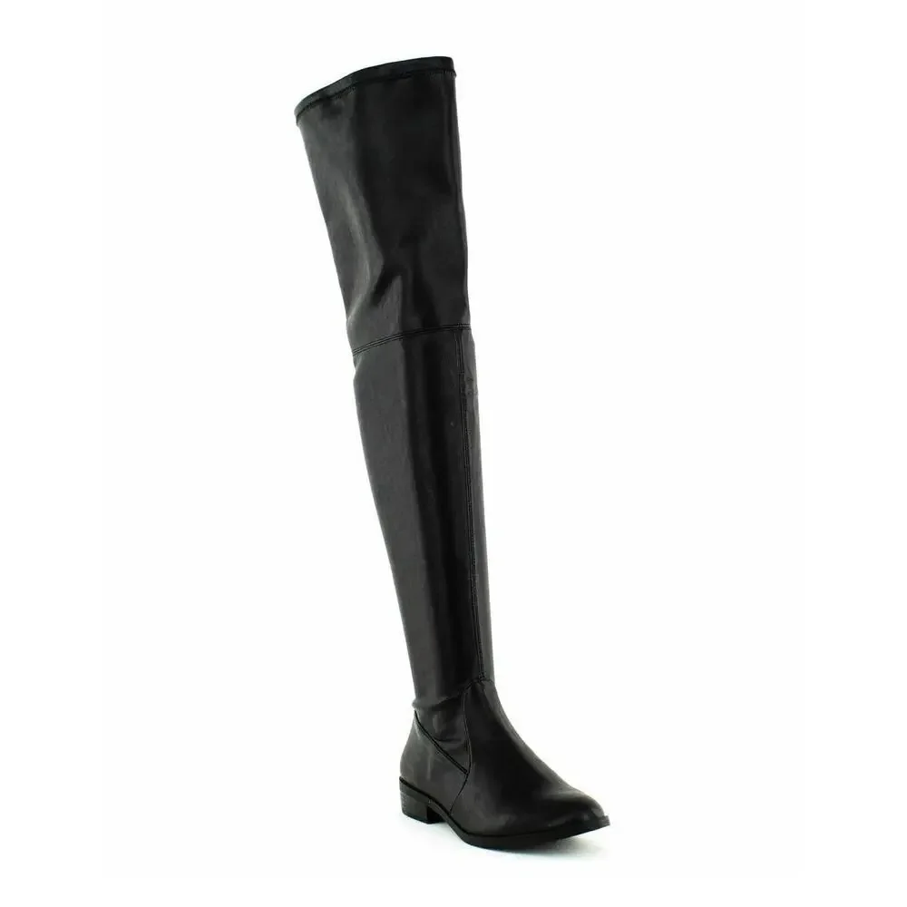 INC Irinaa Over The Knee Boots Black Vegan Leather Stretch Size 5.5 M New